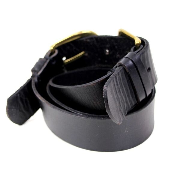 BDG BLACK GENUINE LEATHER 1.5"Wd DOUBLE BUCKLE CASUAL WOMEN'S BELT Sz S/M (C95 - Picture 3 of 10